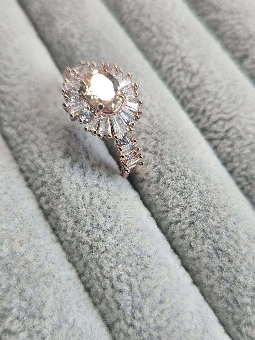 Size 8 Bomb Party Starburst Yellow Cubic Zirconia on Rose Gold Ring